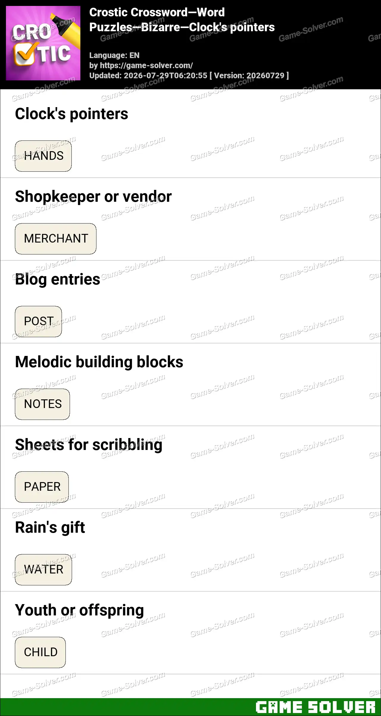 Crostic Crossword-Word Puzzles-Bizarre-Clock’s pointers